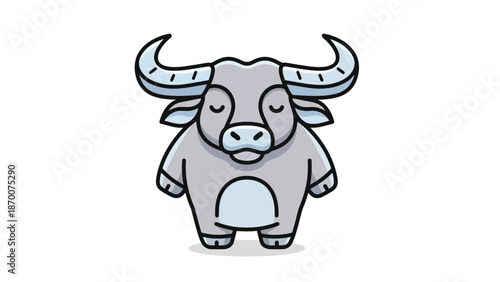 Cute cartoon bull character standing with a friendly blue gray appearance.