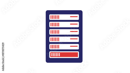 Vertical data server rack with red indicator lights in a compact design.