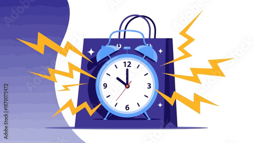Time and Shopping Bag Illustration Emphasizing Urgency in Retail and Commerce.