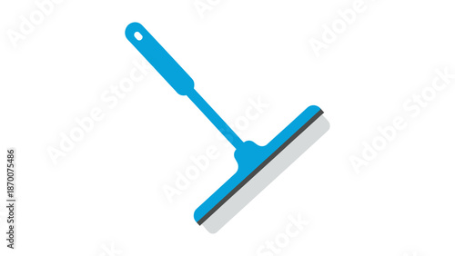 Blue mop with flat cleaning head and handle ready for floor cleaning indoors in a home setting.