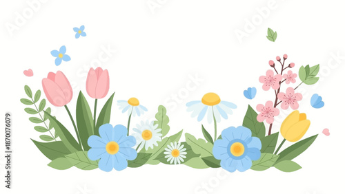 Colorful Flowers and Leaves Illustration.