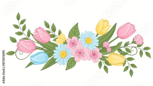 Colorful Tulips and Flowers Arrangement.