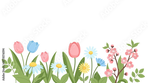 Colorful Flowers and Leaves Illustration.