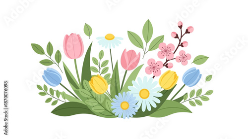 Colorful Tulips and Daisies Floral Arrangement.