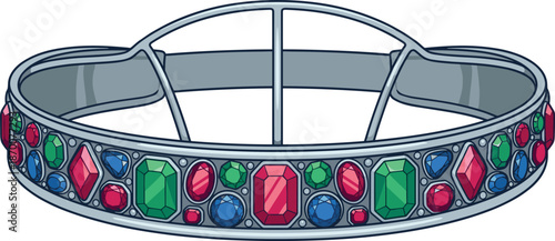 Silver headdress with colorful gems and decorative band