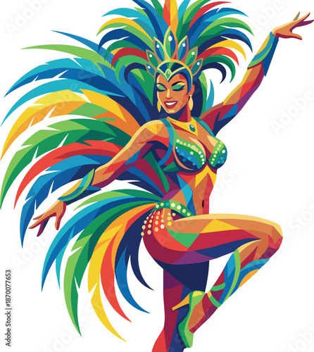 Vibrant Brazilian Carnival dancer in a colorful, stylized pose