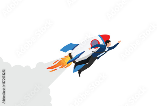 icon logo sign work Businessman flying with jet pack illustration. Success in business and career concept