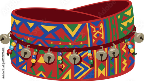 Colorful ankle wrap with bells and beads, traditional pattern