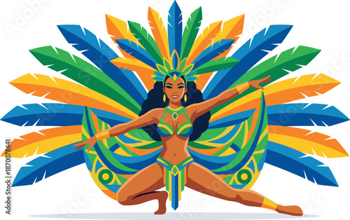 Woman in elaborate Brazilian Carnival costume with feathers