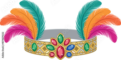 Vibrant feathered headdress with colorful gemstones for celebration