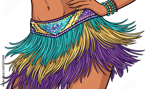 Colorful carnival costume hip and legs with fringe