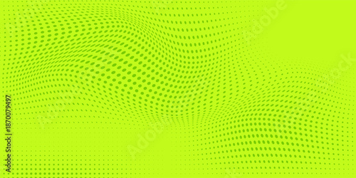 Dots halftone green color pattern gradient texture on bright green background. Flow dots style. Comic natural pop arts