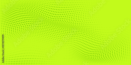 Dots halftone green color pattern gradient texture on bright green background. Flow dots style. Comic natural pop arts. Vector illustration