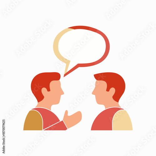 Vector illustration of two stylized people engaged in conversation with a speech bubble, symbolizing effective communication, dialogue, and idea exchange.