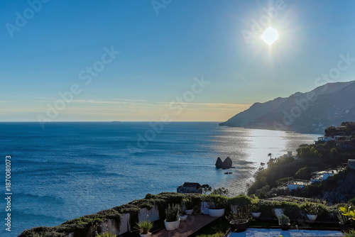 Vista  panoramica di scorcio di Vietri Sul Mare (Salerno , Campania , Italia) dalla strada della costiera Amalfitana 
