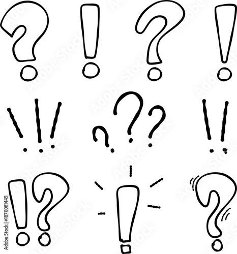 Exclamation and question mark hand drawn vector illustration