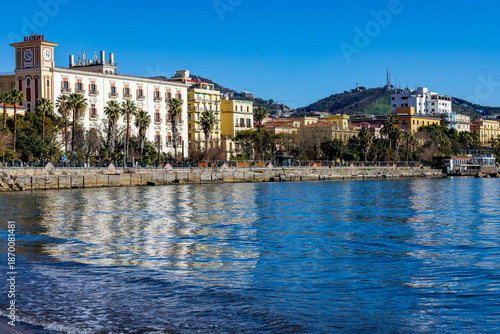 Parte del lungomare di Salerno(Campania , Italia) visto dalla spiaggia 