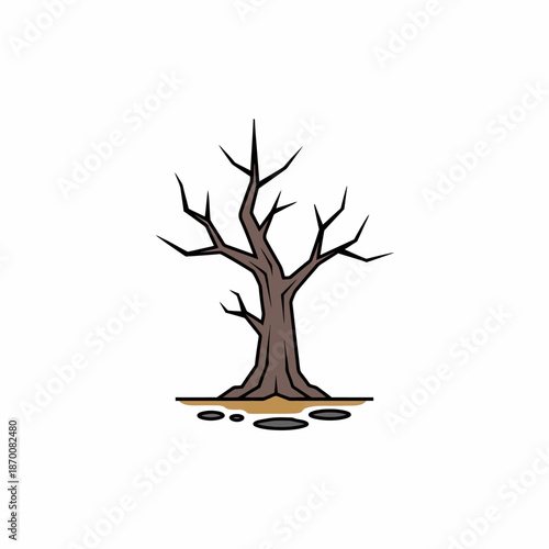 Isolated flat vector of dead tree caused by pollution, minimal design, flat colors, white background.