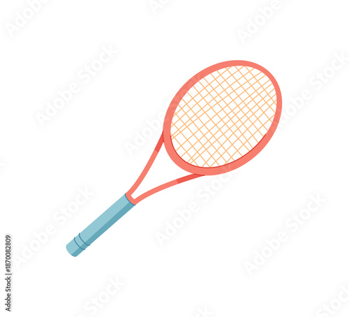 Cartoon tennis racket sticker in a sporty style. Vibrant equipment for tennis enthusiasts and athletes. Perfect for fitness and workout themes, court activities, or tournament designs with a playful,