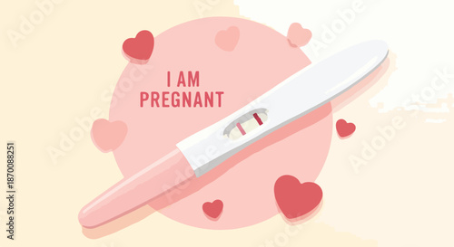 Positive result showing two pink lines on a pregnancy test indicating conception and impending motherhood on transparent background