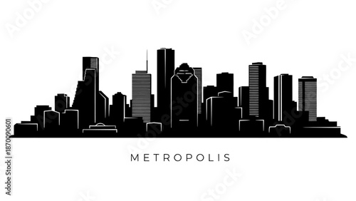 Cityscape silhouette of a modern metropolis with sleek skyscrapers and urban landscape at dusk from a distant viewpoint