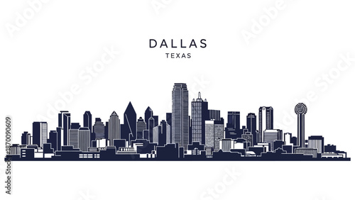 Cityscape illustration of Dallas, Texas, showcasing its skyline and urban architecture from a panoramic viewpoint
