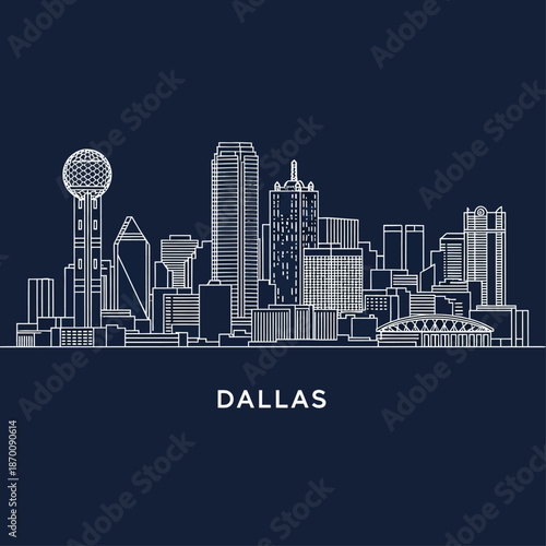 Aerial view of Dallas cityscape with prominent skyscrapers and iconic architecture at dusk