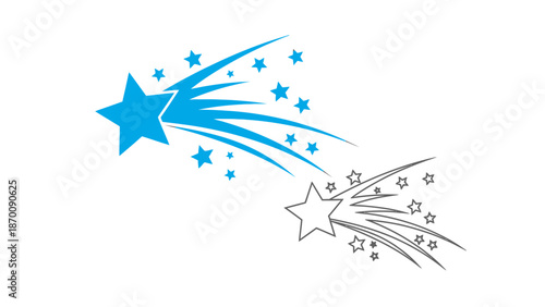 Shooting stars streak across a celestial landscape with vibrant blue and white trails