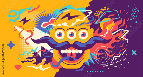 An abstract illustration of a creepy character with a various colorful shapes. Vector illustration.