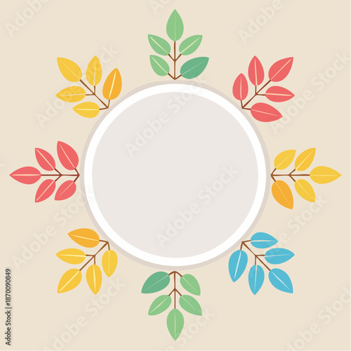 Autumnal Leaves Circle Border Design with Blank Space for Text on Light Beige Background with Soft Lighting