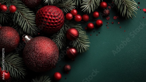 Red Baubles and Pine Branch...