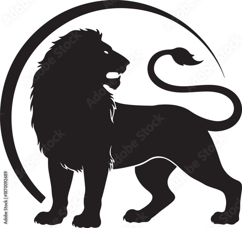 Majestic Lion Silhouette Logo with Circle Arc for Business Branding and Identity