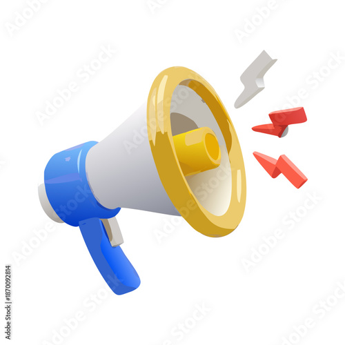 3d minimal promotion anoucement. business marketing concept. business advertisement. megaphones with lightning icon. 3d illustration.
