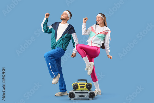 Young couple with boombox d...