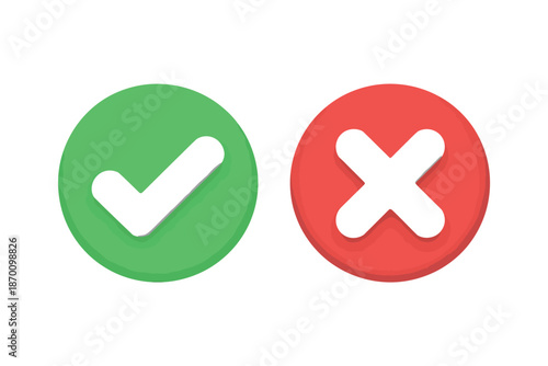 A green checkmark and a red cross symbol on a white background
