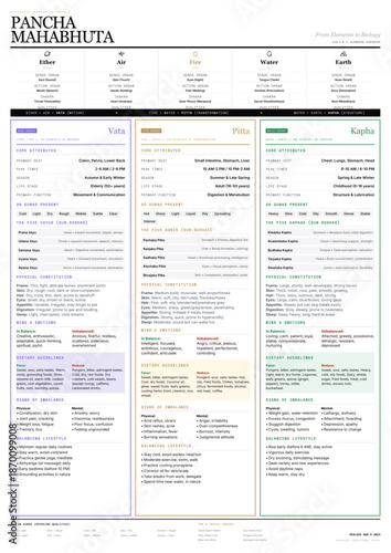 Ayurvedic Doshas & Elements Master Reference Poster
