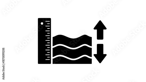 Vector illustration of, on transparent background, a fluid level measurement concept icon, with ruler and adjustment arrows