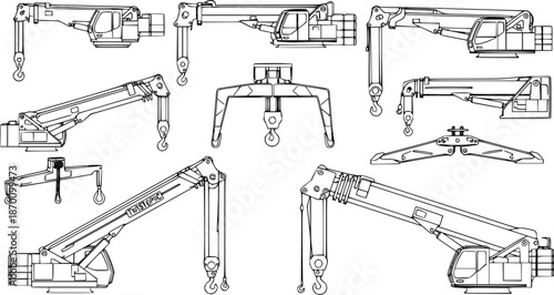 Set of Crane spreaders Outline vector illustration isolated On Transparent Background
