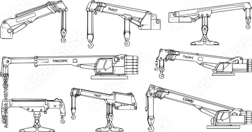 Set of Crane spreaders Outline vector illustration isolated On Transparent Background
