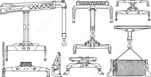 Set of Crane spreaders Outline vector illustration isolated On Transparent Background

