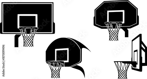 Set of Basketball hoop silhouette vector illustration isolated On Transparent Background
