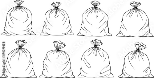 Set of Garbage bags Outline vector illustration isolated On Transparent Background
