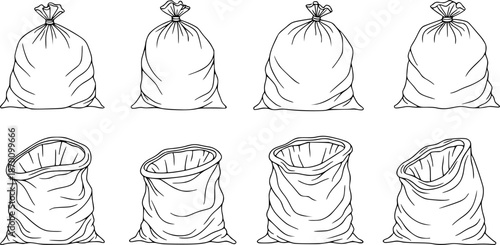 Set of Garbage bags Outline vector illustration isolated On Transparent Background
