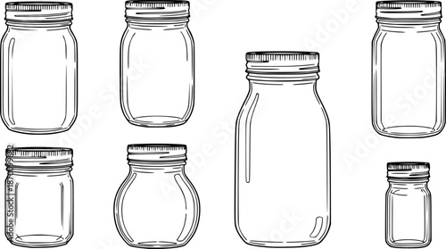 Set of Mason jars Outline vector illustration isolated On Transparent Background
