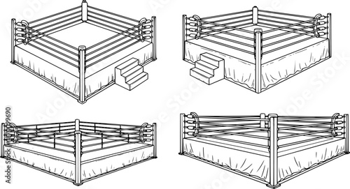 Set of Boxing rings Outline vector illustration isolated On Transparent Background
