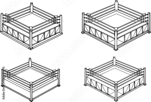 Set of Boxing rings Outline vector illustration isolated On Transparent Background

