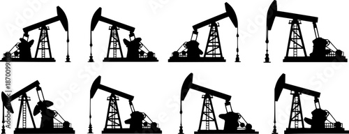 Set of Pumpjack Outline vector illustration isolated On Transparent Background
