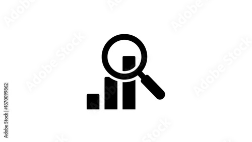 Vector illustration of a magnifying glass examining a bar chart, representing data analysis on transparent background