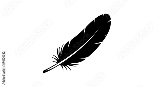 Graceful black bird feather, representing freedom and lightness, Vector illustration of, on transparent background
