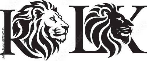 Professional K & LK Letter Monogram with Integrated Lion Head Silhouette
